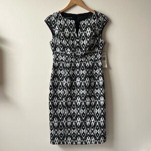 NWT Jones New York Black and White Geometric Midi Dress